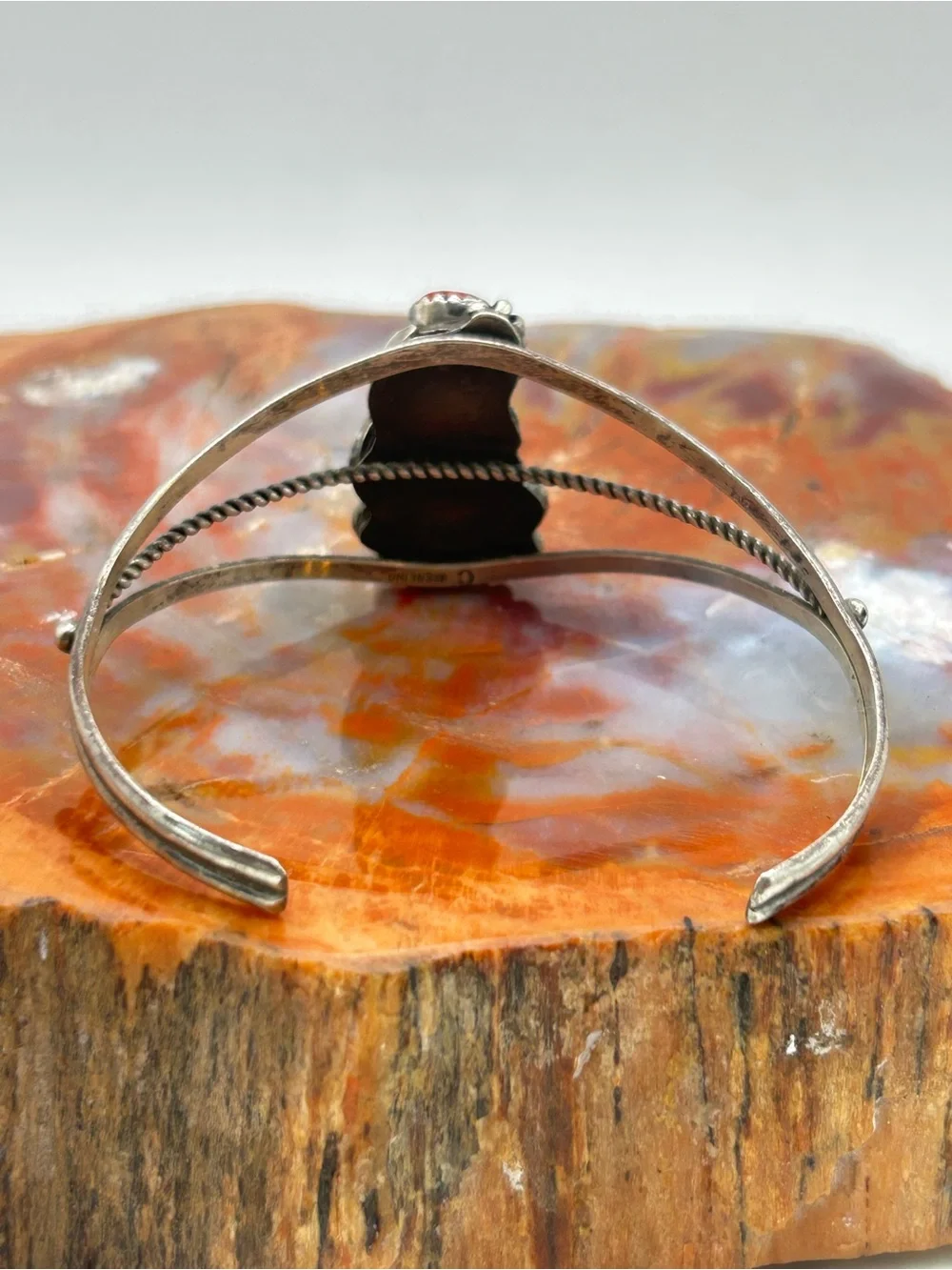 Southwest Sterling Silver Bangle with Turquoise and Coral Stones